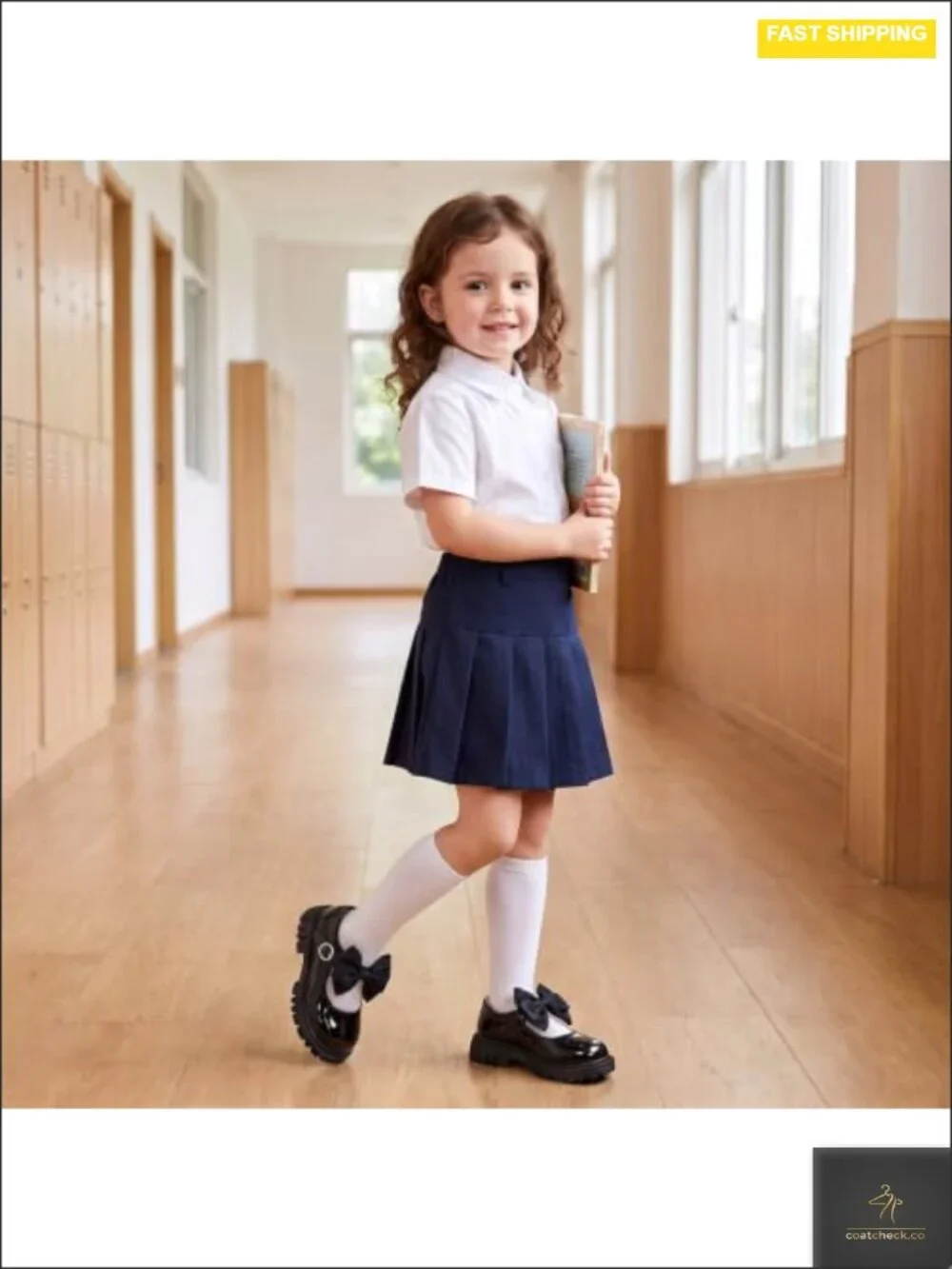 Girls Mary Jane Flats with Bow, Non-Slip Sole, Hook & Loop Closure, Round Toe